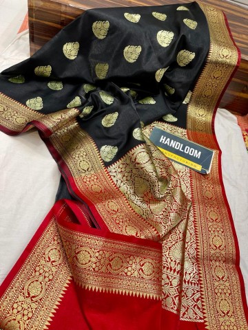 Black Banarasi Saree | With Red Color Blouse