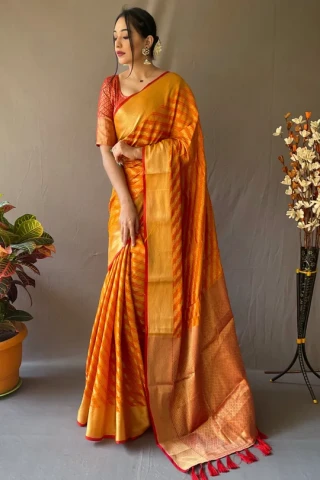 Mustard Yellow Patola Leheriya Zari Woven Saree