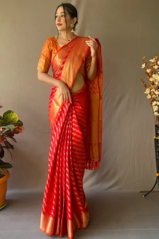 Red Patola Leheriya Zari Woven Saree