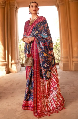 Banarasi Gorgeous Dark Blue Patola Silk Saree