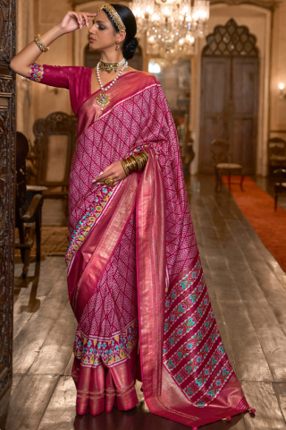 Trendy Shades And Designer Pink Patola Saree