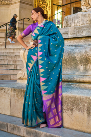 Premium Kanchipuram Handloom Light Blue Silk Saree