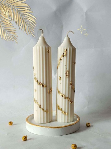 Set of 2 White Gold Hope Pillar Candle