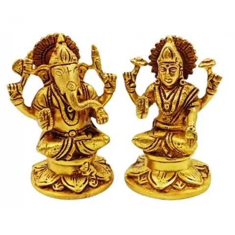 Small Blessing Lakshmi Ganesha Brass Statue