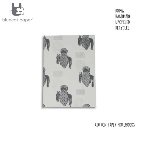 Printed hardbound notebook white -A5- grey peace bro print.