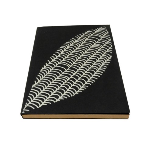 Beautiful handmade dark grey notebook -A5- off-white organic leaf print.