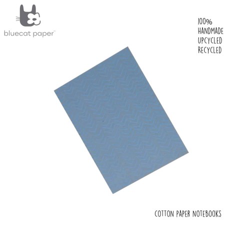 Handmade light blue notebook -A5- blue zigzag print.