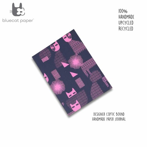 Best handmade notebook blue paperback – pink cat A5