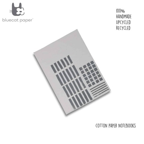 Unique handmade notebook -A5-light grey – grey bricks with lines print.