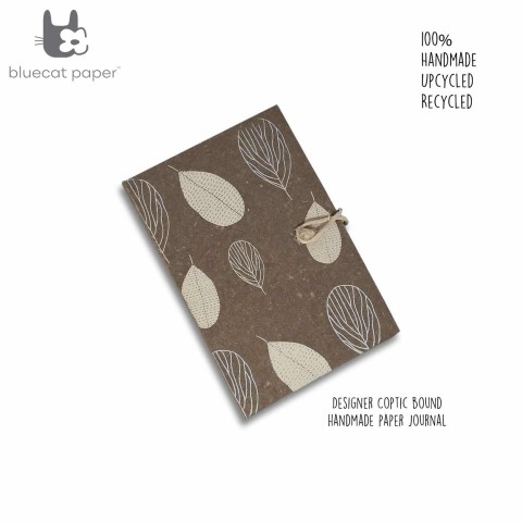 Beautiful coptic bound journal banana paper – biscuit leaves print (Size 21×15 CM)
