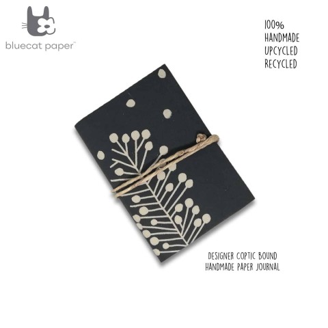 Coptic bound planner journal – hemp paper – grey, beige tree print (Size 21 x 14 CM)