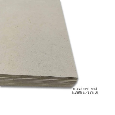 Coptic bound handmade journal hemp paper – grey, beige spear leaf print (Size 21 x 14 CM)
