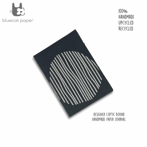 Coptic bound handmade book binding grey journal – off-white lines circle (Size 15 X 10 CM)