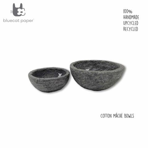 Printed decal bowls – Grey with white fish print