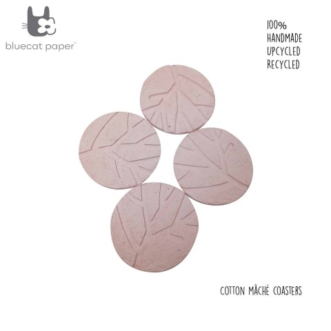 Paper mache rustic coasters – peach with tree impression