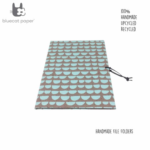 Screen printed file folder- coffee pulp handmade paper with sky blue clouds