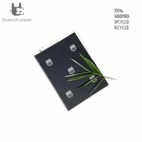 Handmade Flat File Folder – black handmade paper with white owls