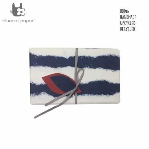 Beautiful Gift Box – white and blue stripes with beige ribbon, leaves