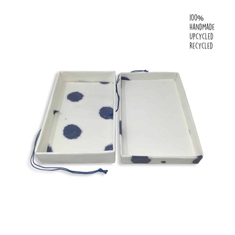 Handcrafted Gift Box – white and blue dots with blue ribbon