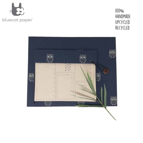 Table Top Organizer Handmade Paper – navy blue, beige owls