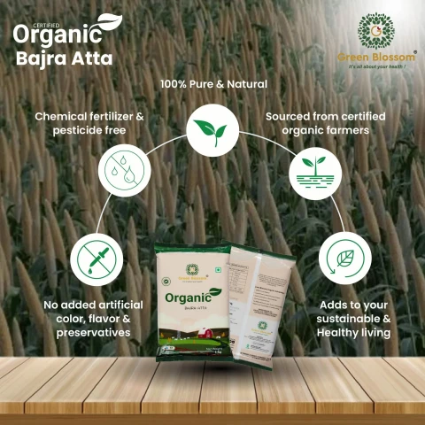 Organic Bajra Atta / Pearl Millet Flour - 1 Kg (Pack of 1)