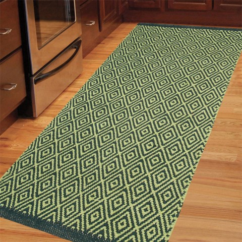 Cosmorugs Designer Cotton Kitchen Mat Light Green Dark Green Floor Rug - Dark Green and Light Green Diamond