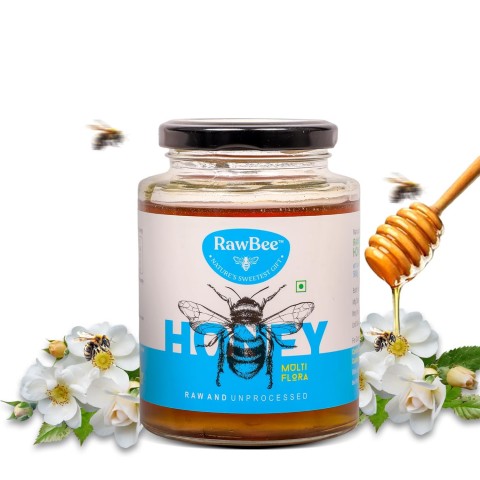 RAWBEE Honey 100% Pure Unprocessed Raw Natural Honey 500 gm NABL Tested Wild Forest Honey Unpasteurized Unfiltered Zero Additives | Zero Added Sugar | For Stronger Immunity (Multi Flora, 500g