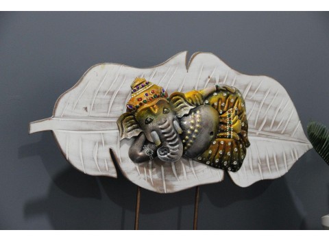 Metal Multicolour Spiritual Leaf Ganesha Antique Showpiece For Office Decor