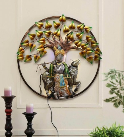 Metal Multi Color Spiritual Krishna Home Decor, Wall Decor Or Table Decor