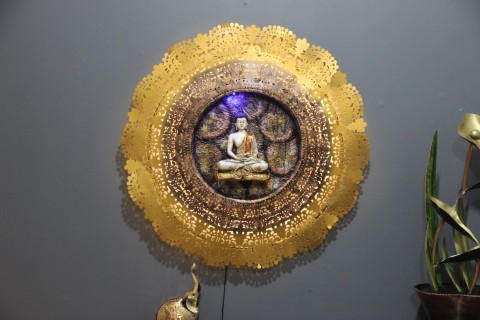 Antique Led Round Buddha Wall Decor Sculpture for Home