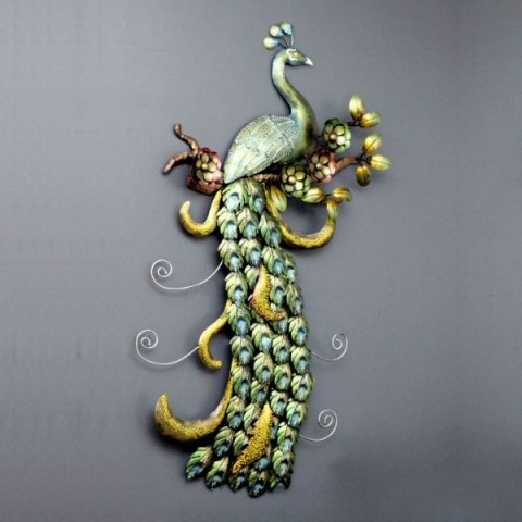 Beautiful wall decoration Iron Peacock Sculpture Hanging with LED Light