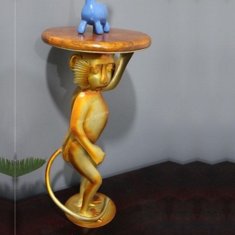 Metal Stool With Wooden Top Home Decor Monkey Showpiece