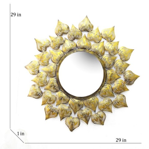 Metallic Lotus Accent Copper Sun Burst Mirror Wall Hanging