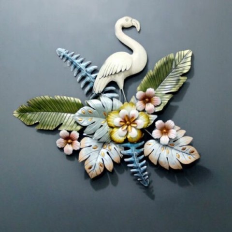 Home Interior Metal Birds Wall Decor White 3D Crane Design