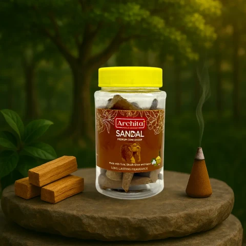 Archita Poojabatti Sandal Premium Dhoop Cone Jar – 100 gm