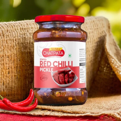 Archita Chatpata Red Stuffed Chilli Pickle 200gm – Glass Jar
