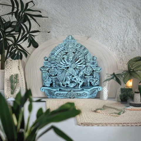 Handmade Clay Goddess Durga Idol - Blue