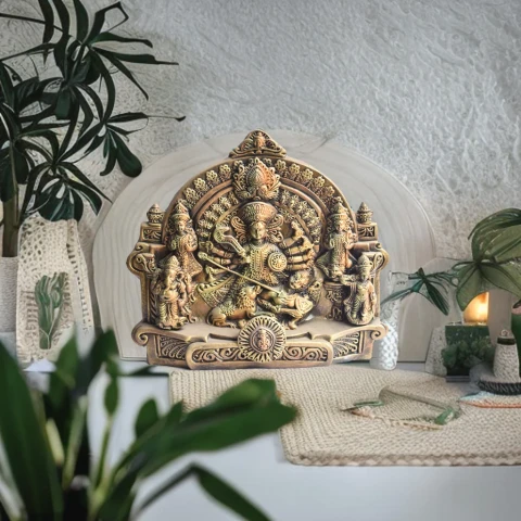 Handmade Clay Goddess Durga Idol - Antique