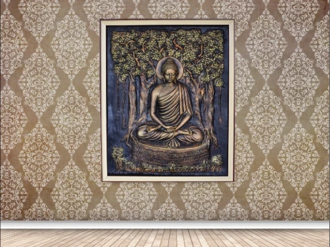 Goutam Buddha Under Bodhi Tree Mural 3D - Brass