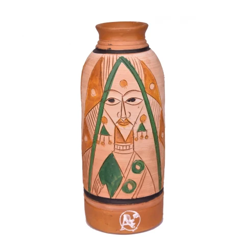 Emboss Handpainted Unique Colourful Tribal Face Flower Vase - Set of 2