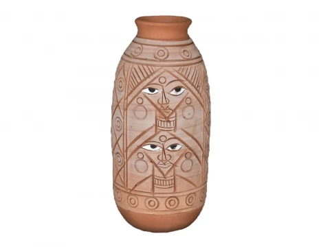 Emboss Handpainted Two Tribal Lady Face Unique Flower Vase