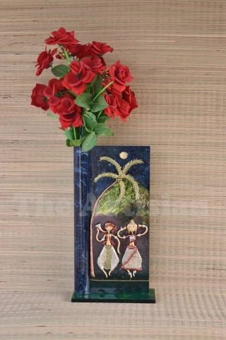 Glosy Unbreakable Flower Vase with Canvas Tribal Husband playing Flute with Wife