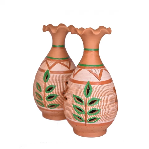 Emboss Handpainted Unique Colourful  Flower Vase - Set of 2