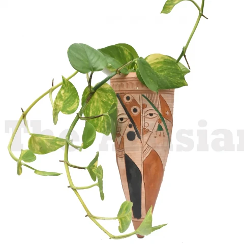 Handcrafted Colorful Emboss Design Wall Mounting Planter -Two Half Face Design