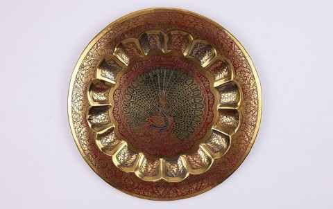 Meenakari Brass Plate With Peacock Design