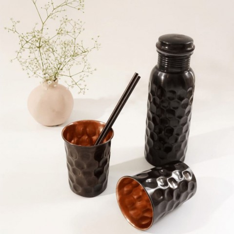 Copper Bottle Black Finish Gift Set