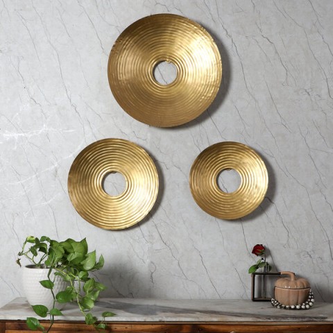 Round Gold Silver & Copper Etching Leaves Wall Décor