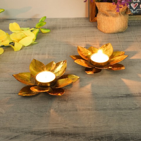 Small Foil Lotus Tealight Holder set of 2