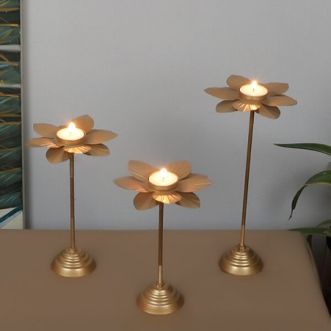 Small Double Hammered Flower Detachable Tealight Holder Set of 3