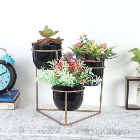 Triangle Stand Planter Gold & Black